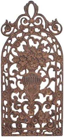 Sungmor Vintage Cast Iron Wall Plaque -Scroll and Floral Vase Design,Rust by Sungmor