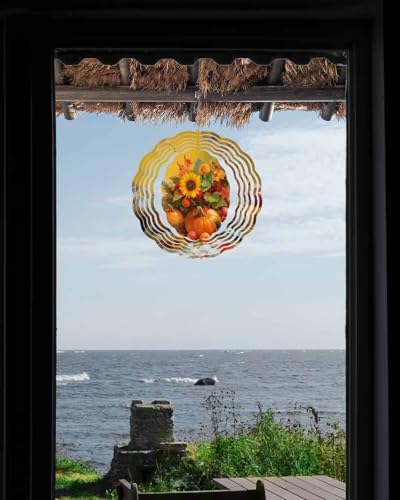 Thanksgiving Fall Wind Spinner for Yard and Garden, Sunflowers Bird Orange Pumpkin Hanging Wind Spinner Outdoor 3D Kinetic Wind Sculpture Spinners Indoor Outdoor Patio Décor Ornaments Gift 10" - Image 4