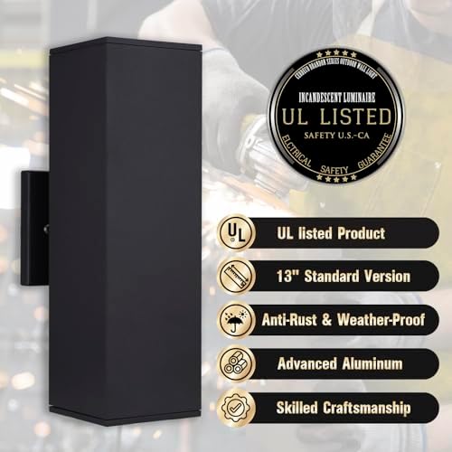 Cerdeco 13" Black Square Modern Outdoor Wall Light Exterior Wall Sconce - Image 2