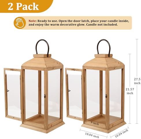 Bdor 2 Pack 27.5 Inch Outdoor Wooden Lanterns for Porch, Lantern Only - Image 5