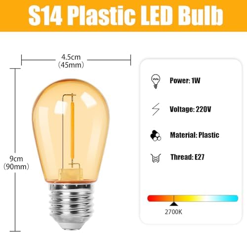 Brown 220v,E27,12V Low Voltage S14 LED Replacement Edison Bulb 1W Plastic E26/E27 Outdoor Shatterproof Solar String Light Bulbs for RV Camper Marine - Image 2