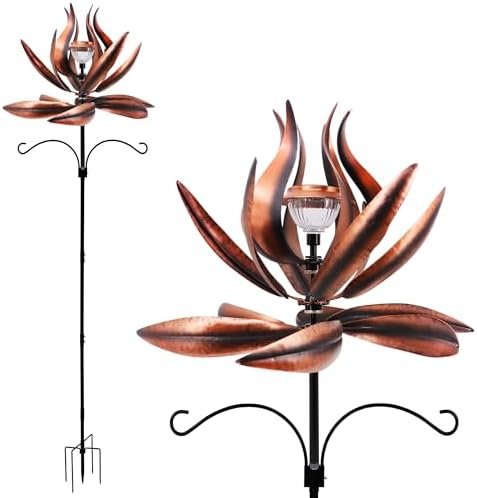94in Solar Wind Spinner Bronze Metal Garden Stake Kinetic Yard Art by YNGFIL
