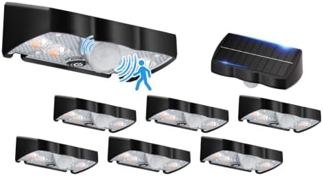 VOLISUN Fence Lights Solar Powered, Motion Sensor Outdoor Lights, IP65 Waterproof, 3 Modes, Dusk to Dawn, 6000K Cool White Solar Fence Lights for Garden Yard 8 Pack by VOLISUN