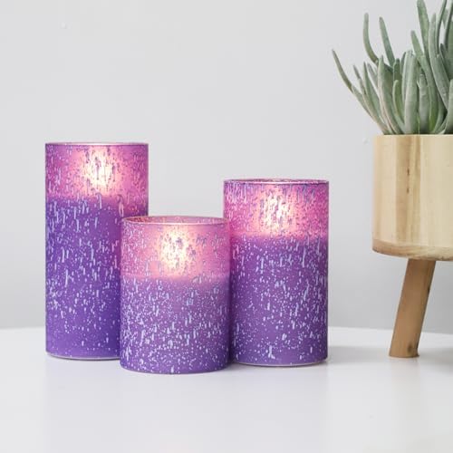 Purple Flameless Candles With Remote LED Battery Operated Candles Set of 3 - Image 6