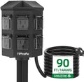 TiFFCOFiO Outdoor Power Strip with Stake Waterproof, 90 FT Extension Cord, 6 Grounded Outlets for Outdoor Lights, 14 AWG, 15A/1875W, ETL Listed by TiFFCOFiO