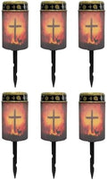 Poceacles Cross Outdoor Lights Pack of 6 Solar Powered Flameless Candle Cemetery Votive Candles Waterproof Outdoor Memorial Candle Solar Stake Lights for Grave Cemetery, Deer Cross Flame Forest by Poceacles