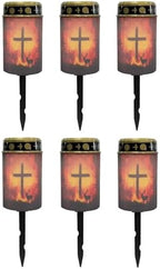 Poceacles Cross Outdoor Lights Pack of 6 Solar Powered Flameless Candle Cemetery Votive Candles Waterproof Outdoor Memorial Candle Solar Stake Lights for Grave Cemetery, Deer Cross Flame Forest by Poceacles