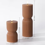 Brown Ribbed Fall Flameless Pillar Candles with Remote Set of 2 - Image 2