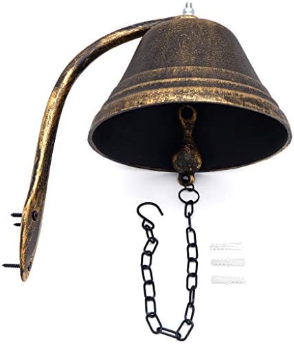 HongK- Upstreet Outdoor Dinner Bell Made For Ranch House Family Front Door Interior Exterior Décor | Wall Hanging Mount Heavy Cast Solid Iron Decoration Gold Large (H: 5" x W: 7") [P/N: ET-BELL002-L] - Image 6