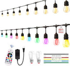 50FTOutdoor String Lights,24+2 LED RGBW Color Change,3000K Bright White | Heavy-duty commercial grade IP65 Waterproof, Dimmer & Remote, 12 Colors & 4 Modes, Outdoor Lights for Patio Backyard Decor by EIKOSON