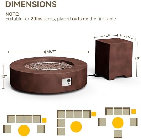 COSIEST 2-Piece Outdoor Propane Firepit Table Set w Tank Table, Certified, 42 inch Dark Fire Table (50,000 BTU) w 16 inches Tank Cover Side Table 20lb for Garden,Pool,Backyard - Image 6