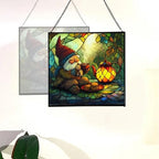 Gnome Tea Time Stained Glass Suncatcher – Square Hanging Window Panel for Home or Greenhouse – Whimsical Glass Art Gift for Garden Lovers, Christmas, Halloween, Father Days F4WpeI - Image 4