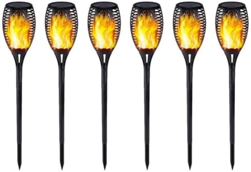Flickering Solar Torch Lights 6 Pack, Dancing Flame Effect Garden Lamps with 12 LEDs, IP65 Waterproof Outdoor Landscape Lighting for Pathway Patio Lawn, Warm Light, Black by Unknown