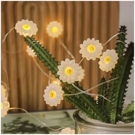 CAKERS LED Petal-Shaped String Lights|Flower Decor Copper Wire Fairy Lights|Creative Floral Plant String Lights for Christmas Party Bedroom Patio,White Flower,10m(32.8ft)-100LED-Solar by CAKERS