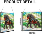 Black Icelandic Horse Climbing Snowy Slope Square Suncatcher – Stained Glass Style Window Panel with Pastoral Scene, Custom Decorative Hanging Art for Equestrian Home, Christmas AU2nfq - Image 2