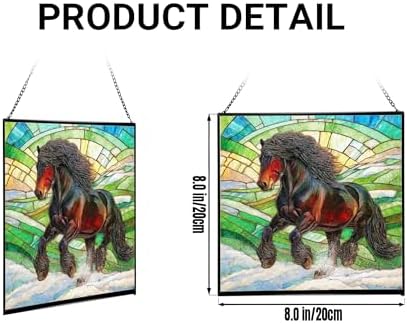 Black Icelandic Horse Climbing Snowy Slope Square Suncatcher – Stained Glass Style Window Panel with Pastoral Scene, Custom Decorative Hanging Art for Equestrian Home, Christmas AU2nfq - Image 2