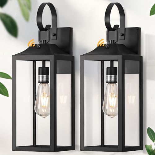 19" Large Dusk to Dawn Outdoor Lighting 2 Pack, Black Sensor Porch Lights by Yolsunes