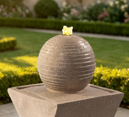 34" Twisted Pillar Water Fountain with Sphere Top, Sand Beige - Image 3