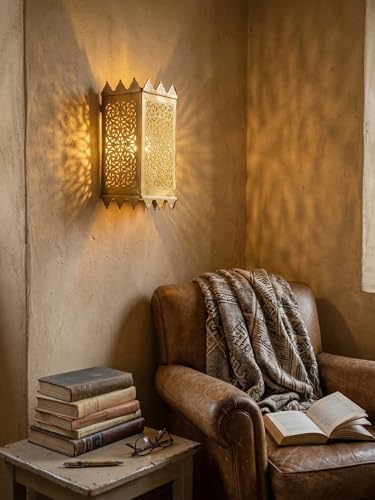 Set of 2 Moroccan Brass Wall Lamp Sconce Home Decor, Handmade Lighting Copper Metal Lights Turkish Lamp, Ramadan Candle Lantern, Candle Holder, Indoor Outdoor, Patio, Porch, Shelf, Garden (Tower) - Image 4