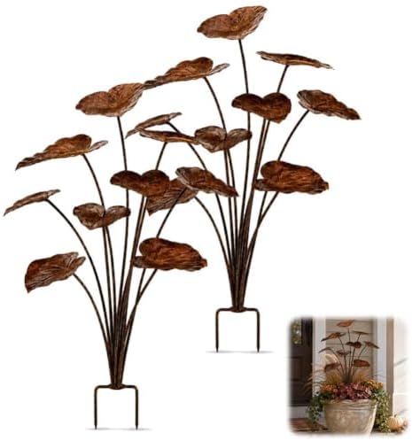 Rustic Metal Lotus Leaf Garden Stake, Outdoor Garden Art Decor by Unknown