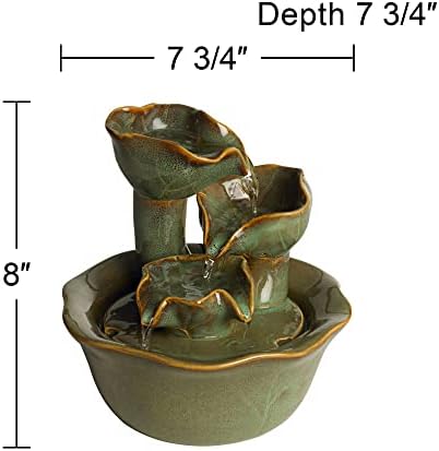 Organic Water Lily Ceramic 8" High Tabletop Outdoor Indoor Small Fountain - Image 4