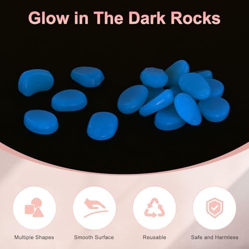 M METERXITY 50-Pack Glow in The Dark Rocks, 1.77" Resin Outdoor Garden Decorations Luminous Pebbles Stones for Garden Plants/Aquarium/Backyard Path, Aquarium Gravel [Light Blue] - Image 2