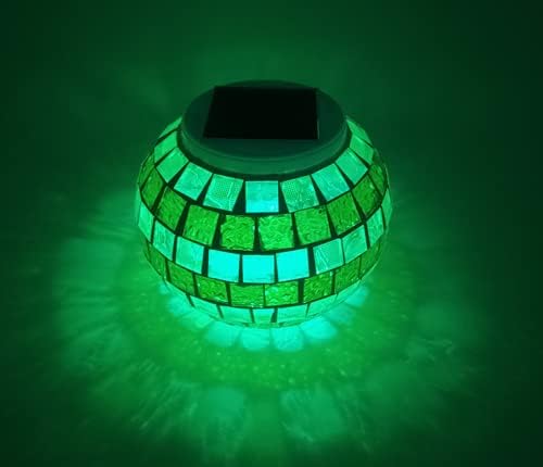 Solar Outdoor Table Lamp, Solar Powered Mosaic Glass Ball Garden Lights Waterproof Color Changing Mood Night Lights (G) - Image 5