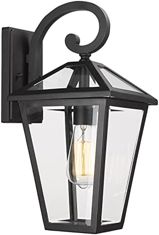 Outdoor Light Fixtures Wall Mount, Waterproof Exterior Wall Lanterns with Glass, Outside Wall Sconces, Front Porch Lights for House Garage Doorway Patio (Black, Clear Glass) by Luminzone