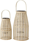 Rattan Bamboo Hurricane Lantern Candle Holder, Cage Design, Glass Insert by WHWWholeHouseWorlds