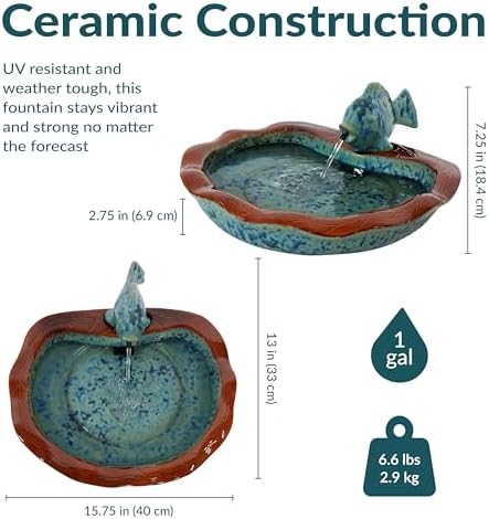 Sunnydaze 7" Fish Spout Tabletop Water Fountain, Ceramic, Aqua & Brown - Image 5