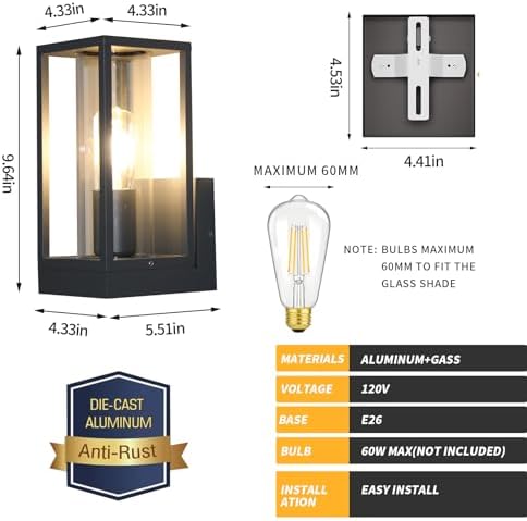 Outdoor Light Wall Mount, Black Exterior Light Fixture - Image 2