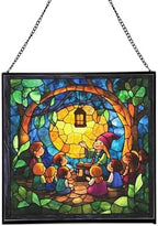 Gnome Storyteller Stained Glass Suncatcher – Square Hanging Window Panel for Home, Garden, Nursery, Halloween, Christmas, Memorial Day – Whimsical Glass Art Gift for Gnome Lovers 423hm4 by Custom