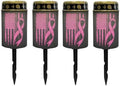 Poceacles Solar Outdoor Lights Solar Grave Lights Cemetery Candles Decorative LED Automatic Flameless Candle, Pink Ribbon American Flag, Pack of 4 by Poceacles