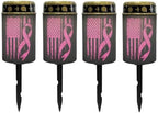 Poceacles Solar Outdoor Lights Solar Grave Lights Cemetery Candles Decorative LED Automatic Flameless Candle, Pink Ribbon American Flag, Pack of 4 by Poceacles