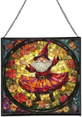 Petal Skirt Gnome Dance Stained Glass Suncatcher – Square Hanging Window Panel for Home or Greenhouse – Whimsical Glass Art Gift for Garden Lovers, Christmas, Halloween, Father Days RKJjbe by Custom