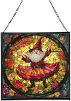 Petal Skirt Gnome Dance Stained Glass Suncatcher – Square Hanging Window Panel for Home or Greenhouse – Whimsical Glass Art Gift for Garden Lovers, Christmas, Halloween, Father Days RKJjbe by Custom