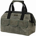 15 Inch Tool Bag, Heavy Duty Waxed Canvas Wide Mouth Water-Resistant Tool Pouch, Garden Tool Tote with 15 Pockets | ArmyGreen by Denifiter