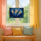 Jellyfish Floating in Moonlit Waters Rectangular Stained Glass Suncatcher – Hanging Window Panel with Animal & Nature Scene – Vibrant Glass Art Gift for Wildlife, Fantasy, Nature Lovers NMAUJn - Image 5