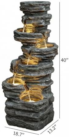 Freestanding Outdoor Fountain with Six-Tier Rock Design and LED Lighting - Image 5