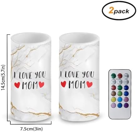 Gifts for Mom Flameless Candles with Moving Flame Battery Operated Electric Candles 2 Packs White Gloden Marble I Love You Mom Print - Image 2