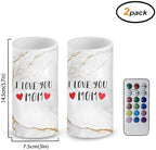 Gifts for Mom Flameless Candles with Moving Flame Battery Operated Electric Candles 2 Packs White Gloden Marble I Love You Mom Print - Image 2
