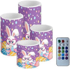 4 Pack Flameless Candles with Remote Easter Day Eggs Battery Operated Candles with Timer Cute Bunny Outdoor Flameless Pillar Lights Lanterns for Holiday Patio Porch Decorations by Merkmak