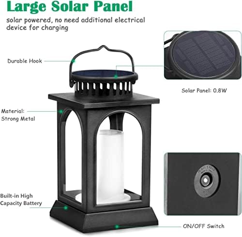 TomCare Flickering Flame Solar Lights Outdoor Metal Hanging Lantern, 2 Pack - Image 4