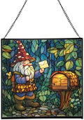 Gnome Mail Delivery Stained Glass Suncatcher – Square Hanging Window Panel for Home or Greenhouse – Whimsical Glass Art Gift for Garden Lovers, Christmas, Halloween, Father Days HyLaaA by Custom