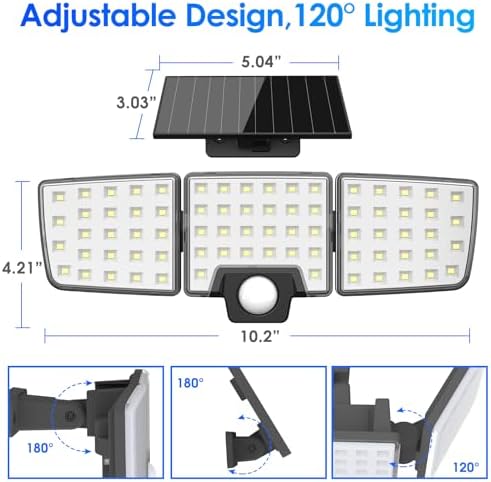Energetic Solar Outdoor Lights, 1000LM 74 LED Security Lighting with Remote Control, 3 Heads Motion Sensor Lighting, IP65 Waterproof Solar Floodlight for Outside Yard, Pack of 2 - Image 6
