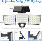 Energetic Solar Outdoor Lights, 1000LM 74 LED Security Lighting with Remote Control, 3 Heads Motion Sensor Lighting, IP65 Waterproof Solar Floodlight for Outside Yard, Pack of 2 - Image 6