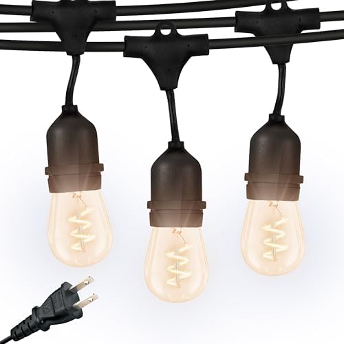 Brightech Ambience Pro - Waterproof LED Outdoor String Lights - 15 Bulbs, Dimmable 2W Vintage Spiral Edison Bulbs - 48 Ft Commercial Grade Patio Lights Cafe Ambience in Your Backyard by Brightech
