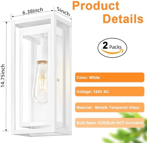 15" Outdoor Wall Lights, White Exterior Lighting Fixtures, 2 Pack - Image 4