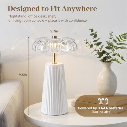 Battery Operated Lamp, Cordless Table Lamp with Timer, White - Image 2