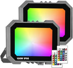 Leddictive 2 Pack RGB LED Flood Light 100W, 1000W Equivalent 10000 LM Outdoor Landscape Flood Lights with 2 Remote, IP66 Waterproof Outdoor Light for Christmas Party Stage Uplight Wall Wash by LEDDICTIVE